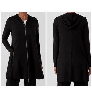 Eileen Fisher Stretch Terry Hooded Jacket Black Women’s Size Large